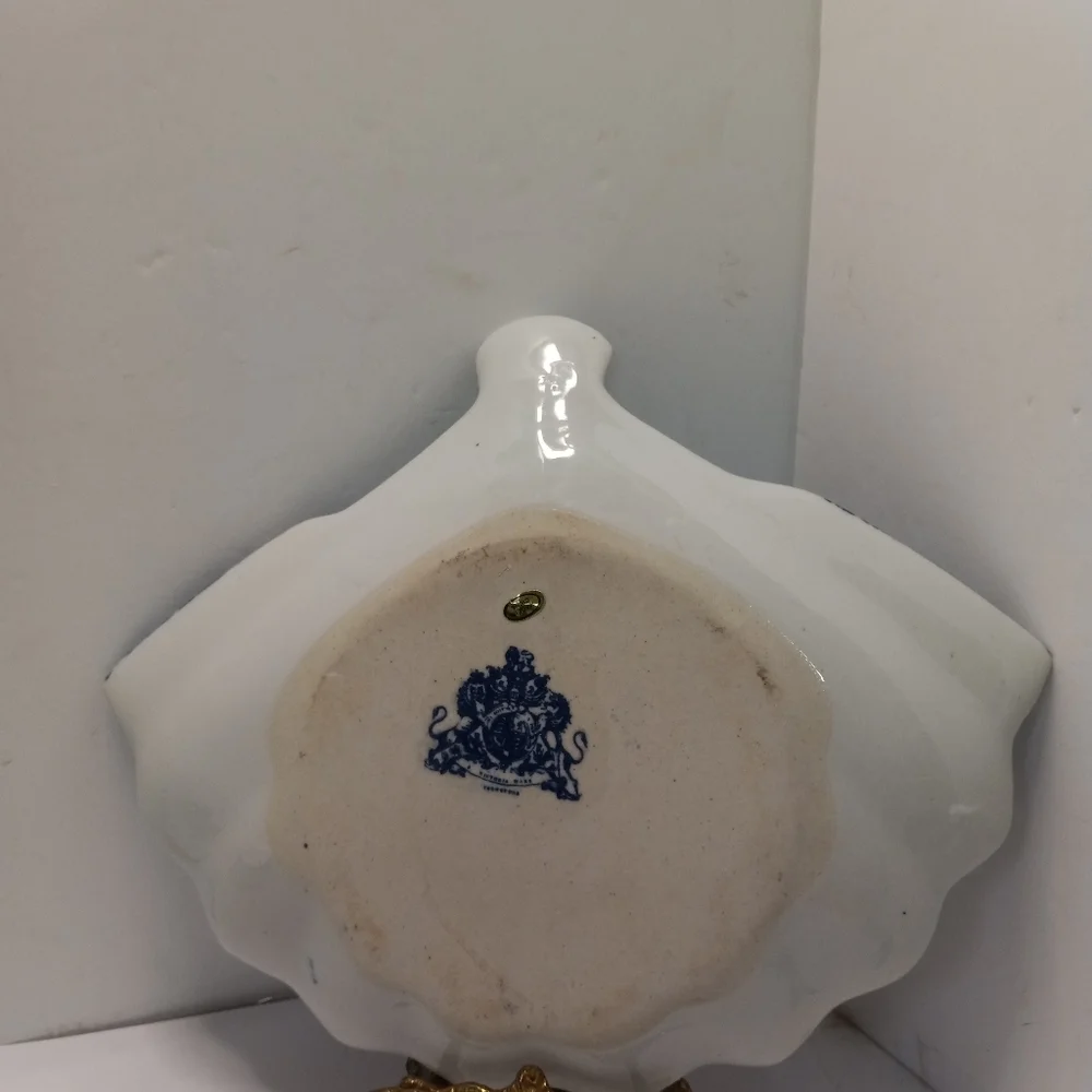 VICTORIA  Ware Ironstone Ribbed Fan Plate Ruffled Edge Blue White Floral